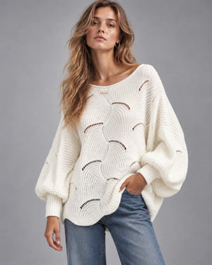 Pull oversize en maille ajourée Léonie – Écru