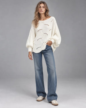 Pull oversize en maille ajourée Léonie – Écru