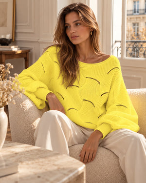 Pull oversize en maille ajourée Léonie – Jaune