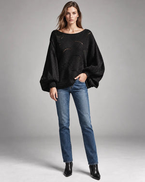 Pull oversize en maille ajourée Léonie – Noir
