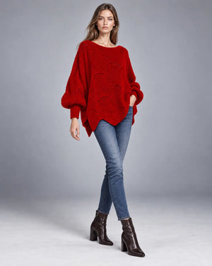 Pull oversize en maille ajourée Léonie – Rouge