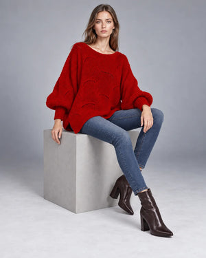 Pull oversize en maille ajourée Léonie – Rouge