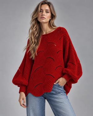 Pull oversize en maille ajourée Léonie – Rouge