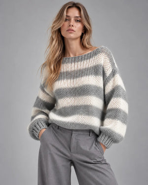 Pull oversize rayé en maille Alma – Gris