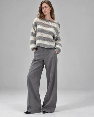 Pull oversize rayé en maille Alma – Gris