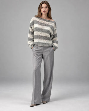 Pull oversize rayé en maille Alma – Gris