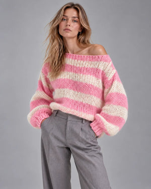 Pull oversize rayé en maille Alma – Rose