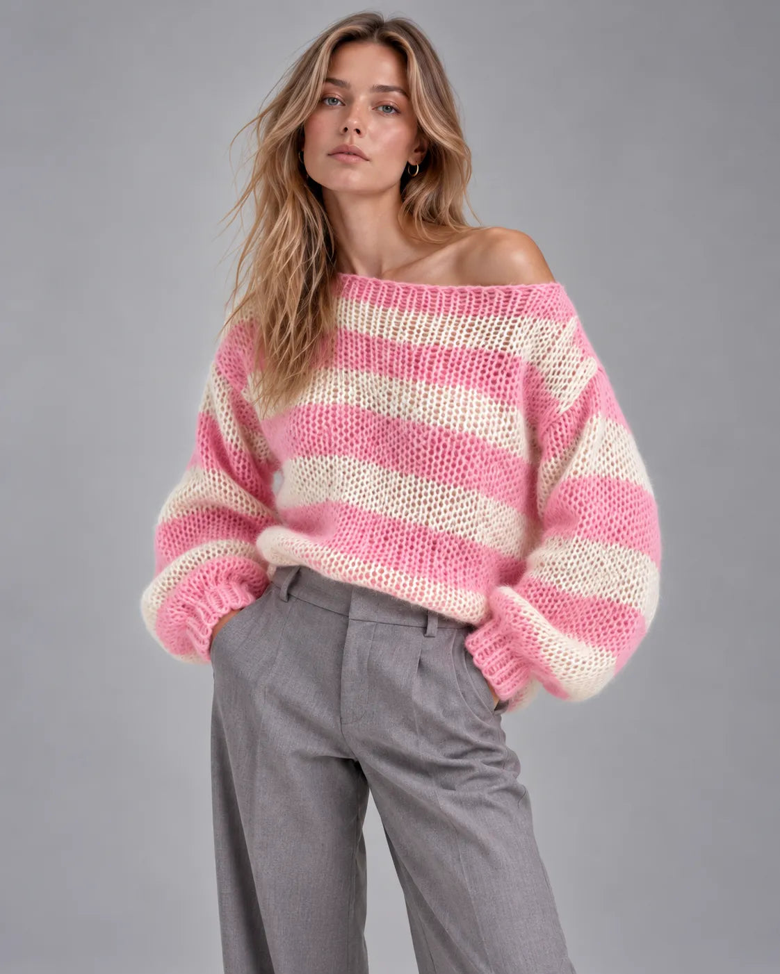 Pull oversize rayé en maille Alma – Rose