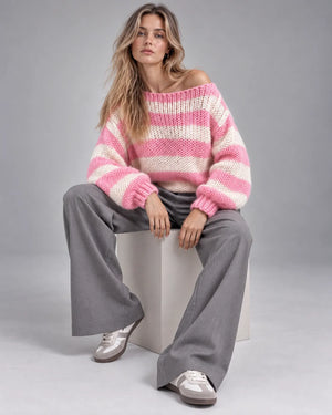 Pull oversize rayé en maille Alma – Rose