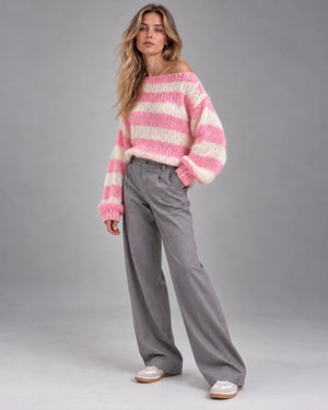 Pull oversize rayé en maille Alma – Rose