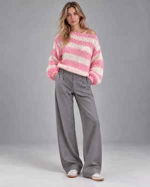 Pull oversize rayé en maille Alma – Rose