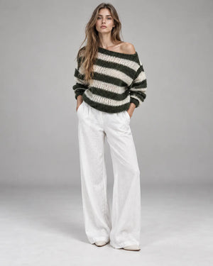 Pull oversize rayé en maille Alma – Vert kaki