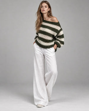 Pull oversize rayé en maille Alma – Vert kaki