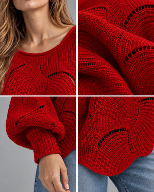 Pull oversize en maille ajourée Léonie – Rouge