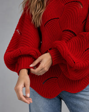 Pull oversize en maille ajourée Léonie – Rouge