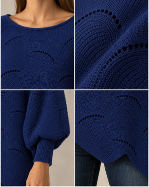 Pull oversize en maille ajourée Léonie – Bleu roi