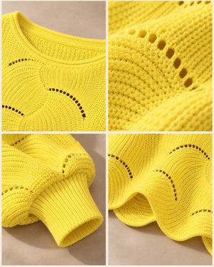 Pull oversize en maille ajourée Léonie – Jaune