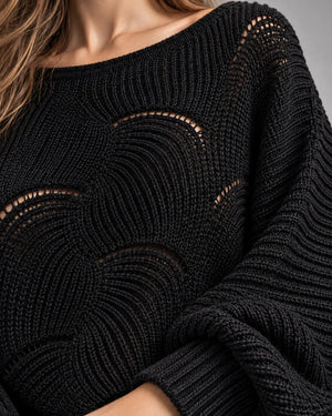 Pull oversize en maille ajourée Léonie – Noir