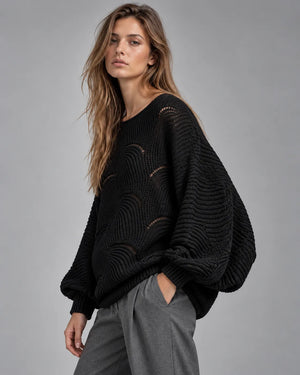 Pull oversize en maille ajourée Léonie – Noir